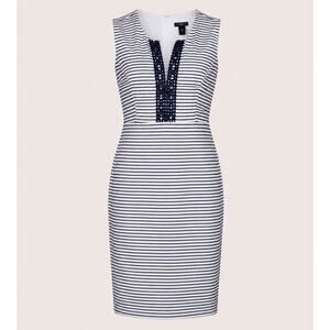 Nautical Blue and White Striped Sheath Dress with Crochet Embellishment Size 14